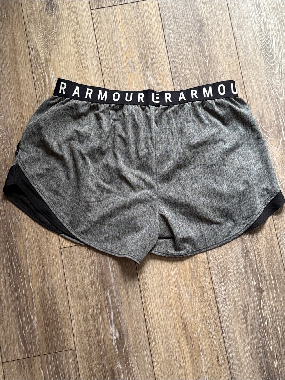 Under Armour Gray and Black Women's Athletic Shorts with Branded Waistband - Picture 4 of 4